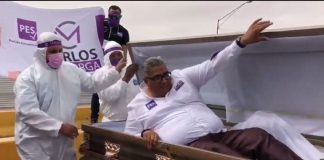 Federal deputy candidate Carlos Mayorga kicked off his campaign in Ciudad Juárez by arriving in a coffin.