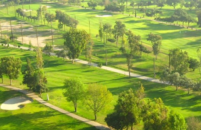 Aerial view of the Tijuana Country Club's golf course.