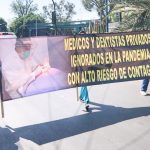 Private-sector doctors and dentists in Mexico City last week protesting the fact that they have yet to be vaccinated.