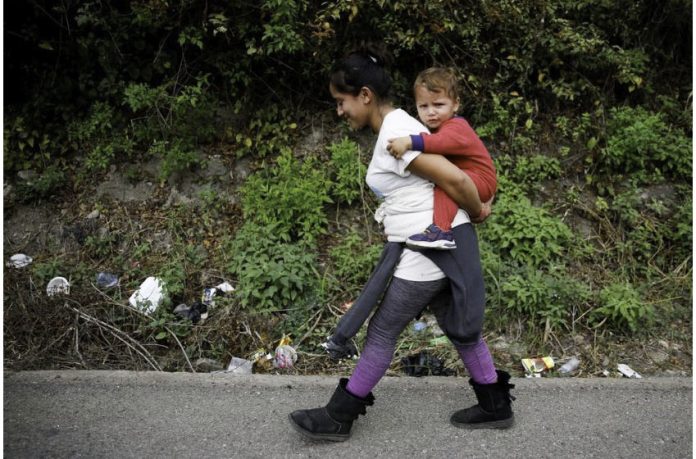 A Honduran woman and child near Mexico's border with Guatemala.