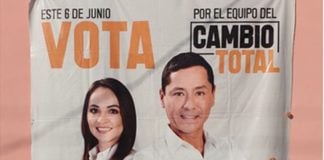 Eliseo Fernández's campaign for governor billboard. The buzzword in all Campeche's political campaigns this year is "cambio" (change).