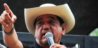 Disqualified gubernatorial candidate in Guerrero Félix Salgado at a protest by supporters outside Mexico City’s National Electoral Institute (INE) headquarters.