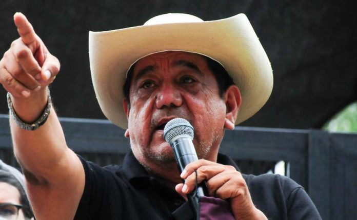 Disqualified gubernatorial candidate in Guerrero Félix Salgado at a protest by supporters outside Mexico City’s National Electoral Institute (INE) headquarters.