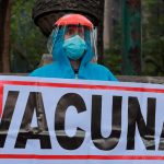 A private sector doctor protesting in Mexico City on Wednesday.