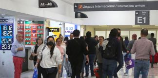 The international arrivals gate at Mexico City airport.