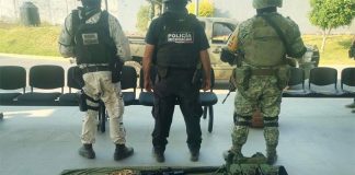 Arms and marijuana were seized after the brigade was attacked.