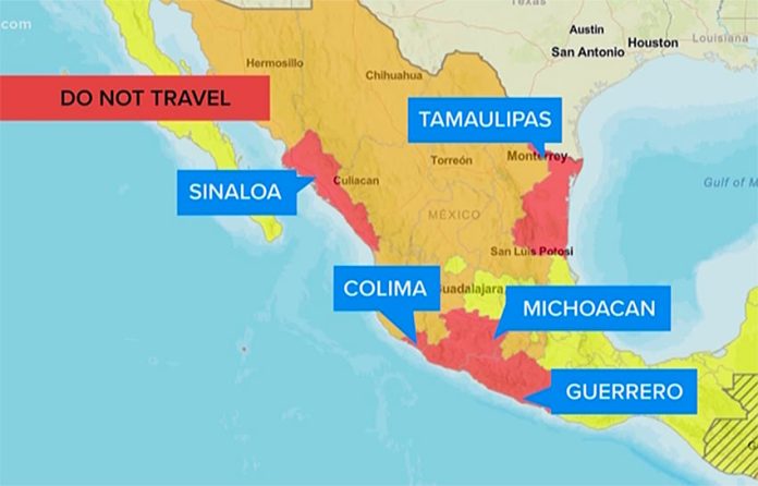 Mexico hot spots according to the US State Department.