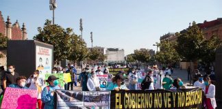Private sector heath workers protest in Mexico City on Friday.