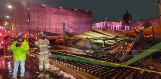 The fallen roof at the Templo Mayor.