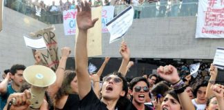 Young people at a demonstration in Mexico City.