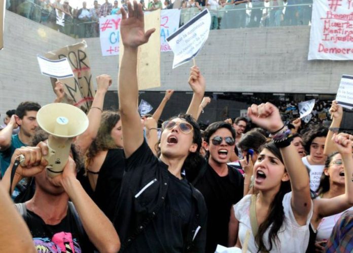 Young people at a demonstration in Mexico City.