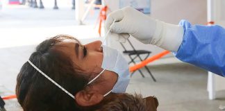 A woman receives a Covid-19 test in Mexico City in January.