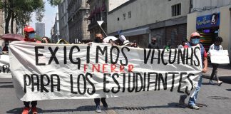 Students marching in Mexico City's streets on Monday to protest a federal government proposal that schools return to in-person classes next month.