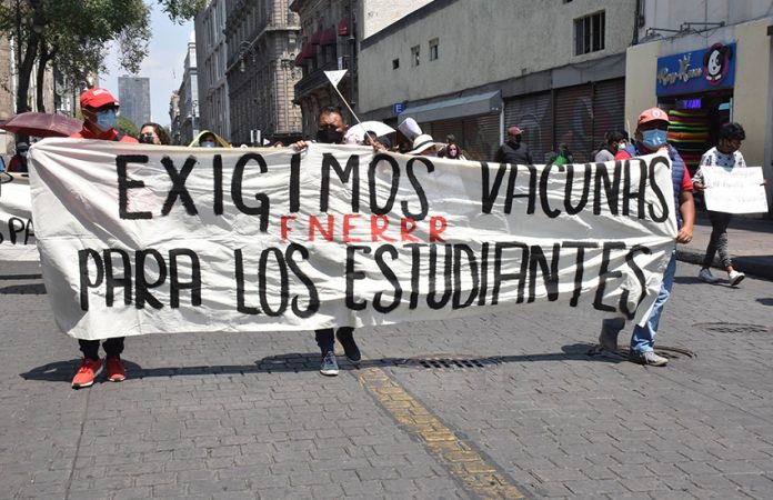 Students marching in Mexico City's streets on Monday to protest a federal government proposal that schools return to in-person classes next month.