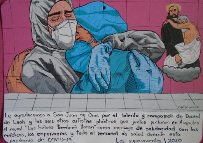 This exvoto thanks St. John and the artists who painted a mural in Acapulco thanking Mexico's health workers.