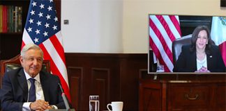 López Obrador and Harris during Friday's meeting.