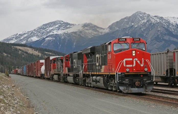 A Canadian National train in Jasper, Alberta