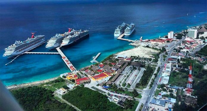 Cruise ships moored in Cozumel