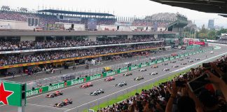 Cars on the track at the Mexico Grand Prix.