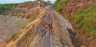 The section of highway that collapsed on Saturday.