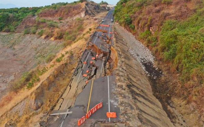 The section of highway that collapsed on Saturday.