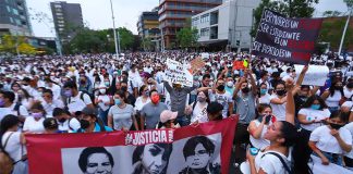 Marchers turned out in large numbers in Guadalajara on Tuesday.