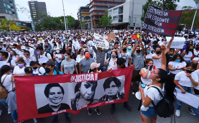 Marchers turned out in large numbers in Guadalajara on Tuesday.