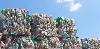 PET plastic, baled for recycling.