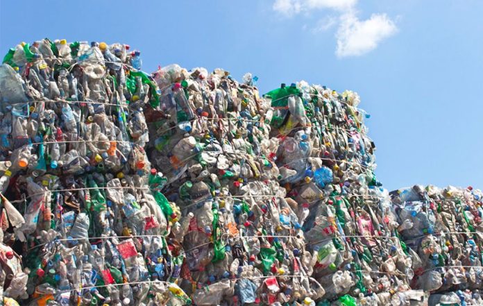 PET plastic, baled for recycling.