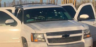 The vehicle in which the two shooting victims were traveling near Caborca, Sonora.