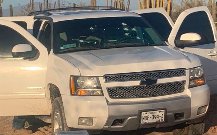 The vehicle in which the two shooting victims were traveling near Caborca, Sonora.