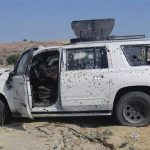 A bullet-riddled vehicle in Teocaltiche.