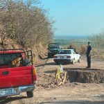 A trench blocks access to Aguililla, Michoacán.