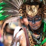 Mexica dancer performing near the shrine in Ixcateopan in 2011