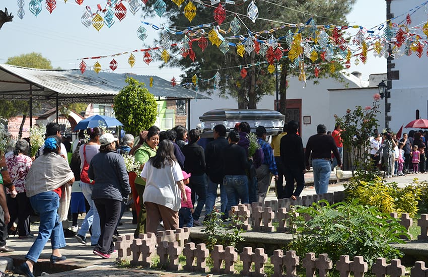 Funeral at a church in San Francisco Tlaltenco, in Mexico City