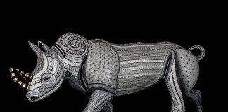 A carved rhino from the workshop of Jacobo and Maria Ángeles.