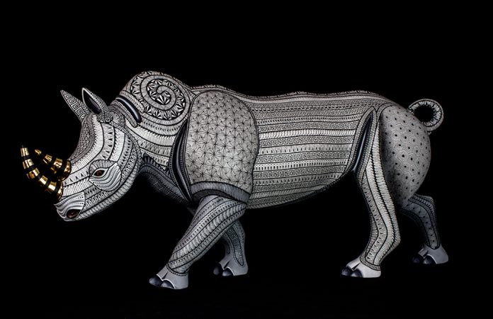 A carved rhino from the workshop of Jacobo and Maria Ángeles.