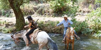Aguilar helps his rider navigate some treacherous ground.