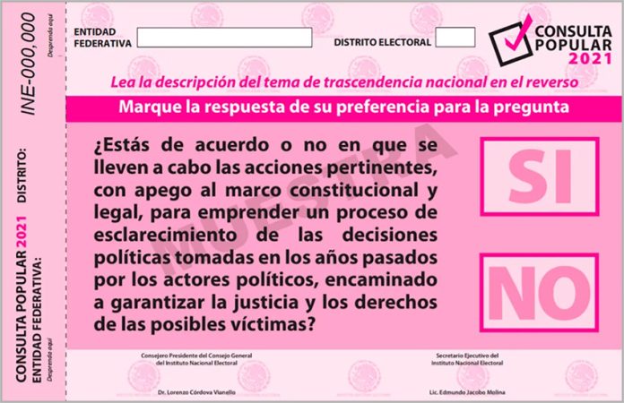 INE-approved-referendum-ballot on whether to prosecute Mexico's past presidents