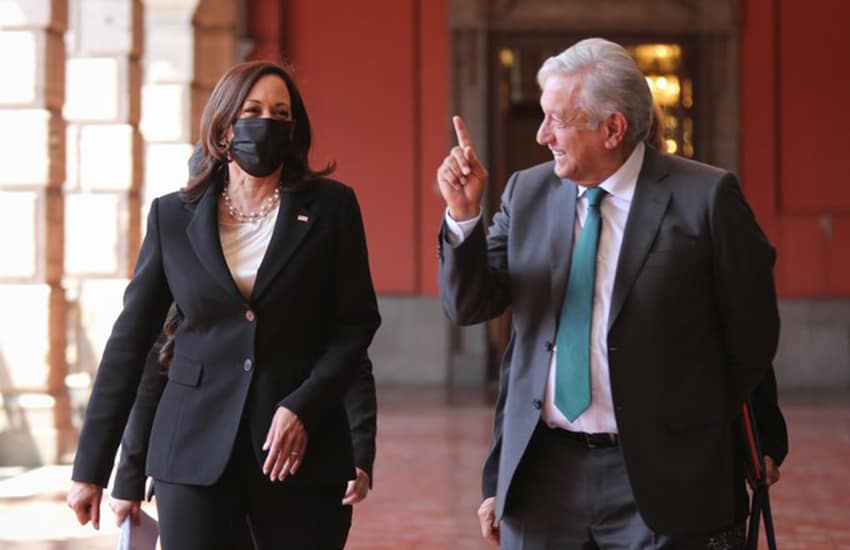 Vice President Harris and President López Obrador in Mexico's national palace