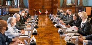 United States Vice President Kamala Harris meets with President López Obrador.