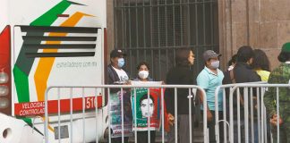 Families of the missing students outside the National Palace on Tuesday.