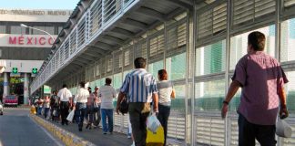 Pedestrians at the Nuevo Laredo border crossing in Tamaulipas.