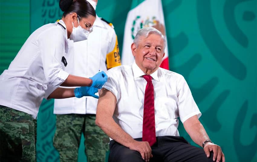 President López Obrador receives his second Covid vaccine shot.