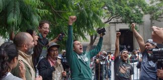 Supporters of legalization celebrate the court's ruling on Monday.