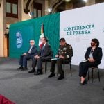 Five ministers await their turn to report at Tuesday's press conference