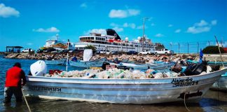 A participating boat in the Mazatlán plastic fishing tournament.