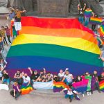 Supporters of the same-sex marriage bill outside the Baja California state Congress.