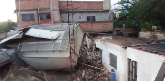 The accident destroyed two houses.