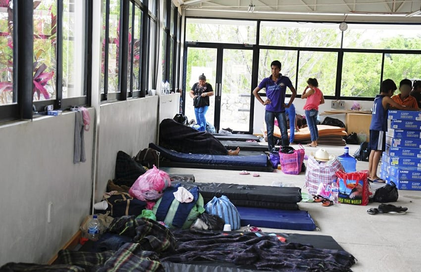 Residents of San Miguel Totolapan, displaced by narcos, in shelter